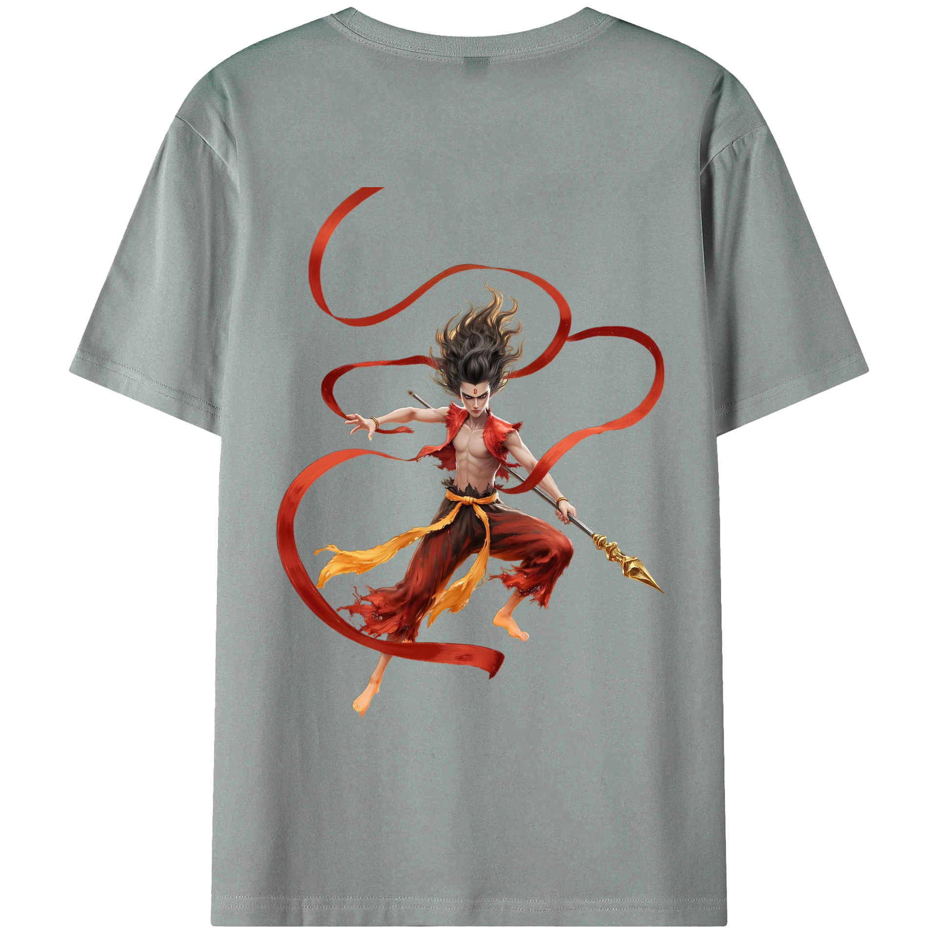 （画像用） Ne Zha 2 ナタ 魔童の大暴れ 綿100％ メンズ半袖Tシャツ（バックプリント） 通気性